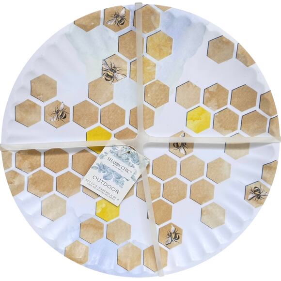 NEW Shabby Chic Set (6) Melamine DINNER PLATE 10.5" Honey Bee Hive Honeycomb NWT - Picture 1 of 6